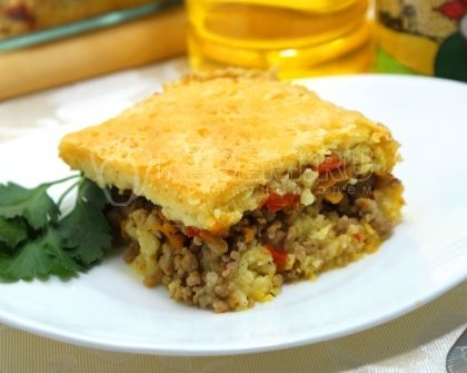 Запеканка из пшена с фаршем и овощами